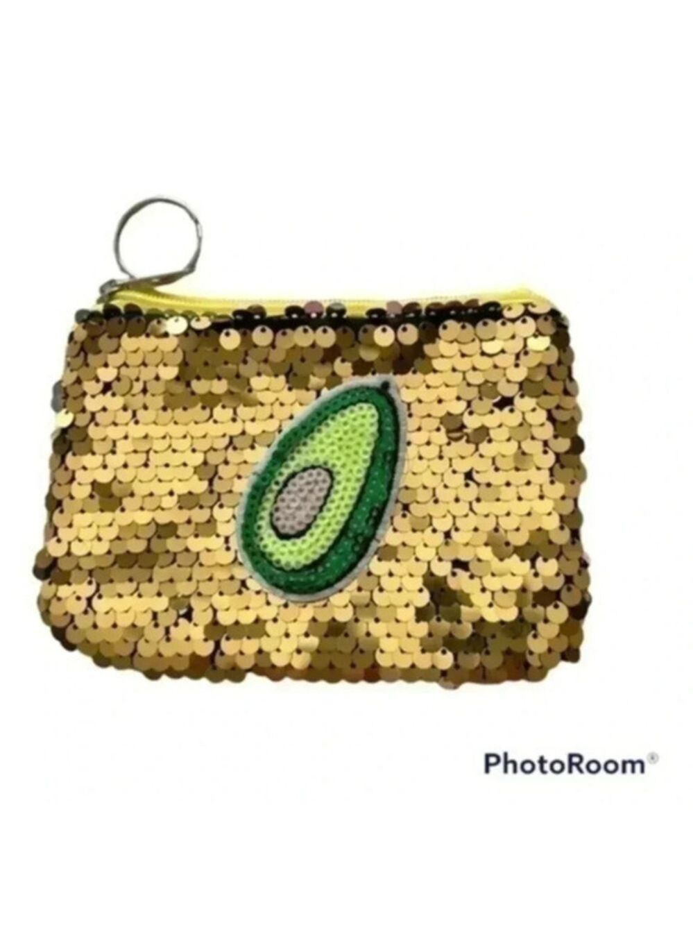 AVOCADO sequin coin keychain purse NEW